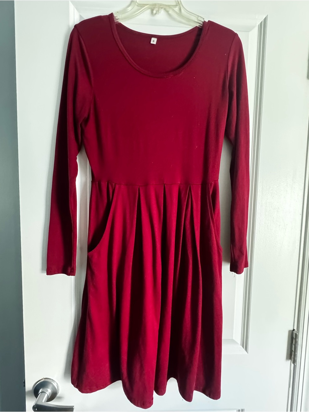 Long Sleeve Burgundy Dress with Pockets small